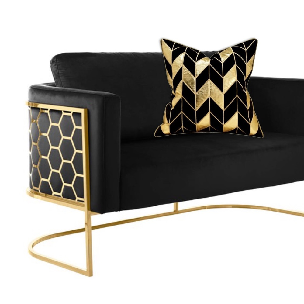 Luxury Home | Black & Gold Geo Velvet Pillow Cover